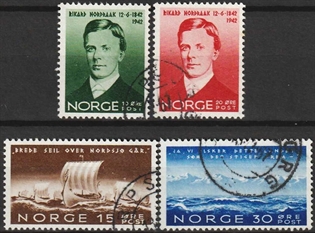 FRIMÆRKER NORGE | 1942 - AFA 281-84 - Rikard Nordraak. - i komplet sæt - Stemplet
